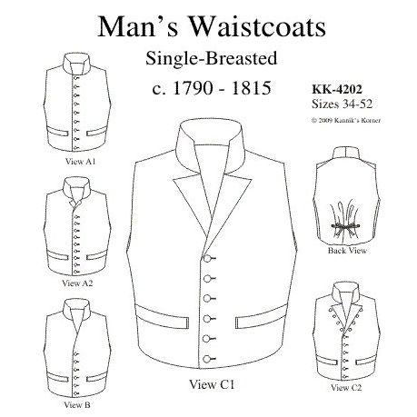 Man's Single Breasted Waistcoats 1790-1815 (KK4202)