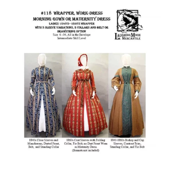 1840-1860s Adjustable Morning Dress, Wrapper and Maternity Dress  (LM118)