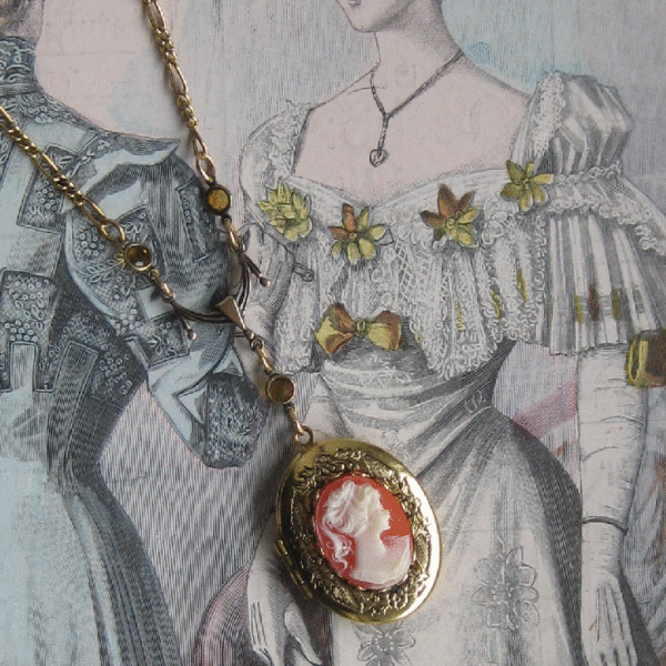 Victorian Cameo Locket Necklace coral