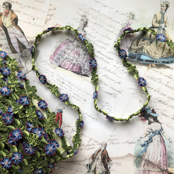 Rococo Trim 18th C. "Fly Fringe" Rosette blue