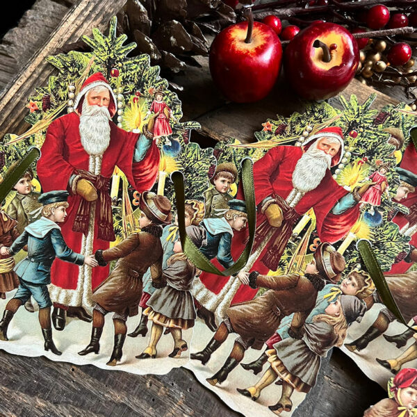 Viktorianische Girlande Weihnachtsmann mit Kindern groß